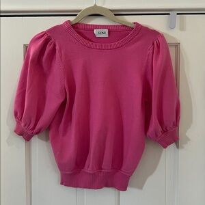 Vibrant Pink Puff Sleeve Sweater Top